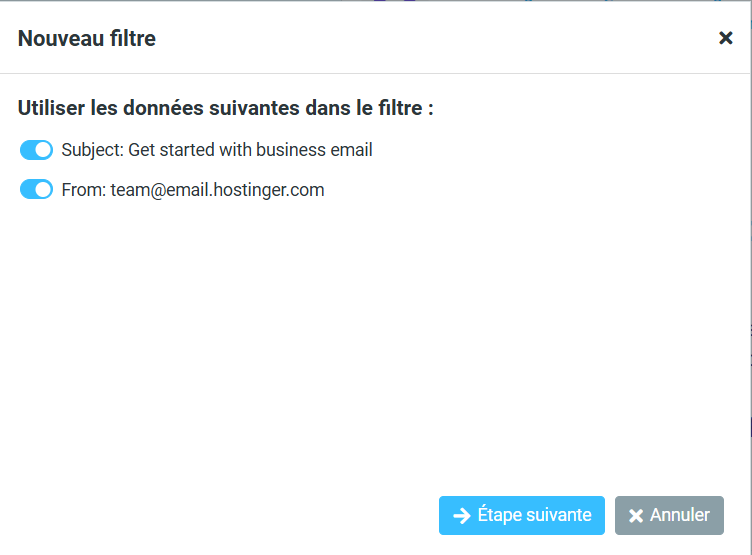 Configuration des paramètres de filtrage dans Hostinger Webmail