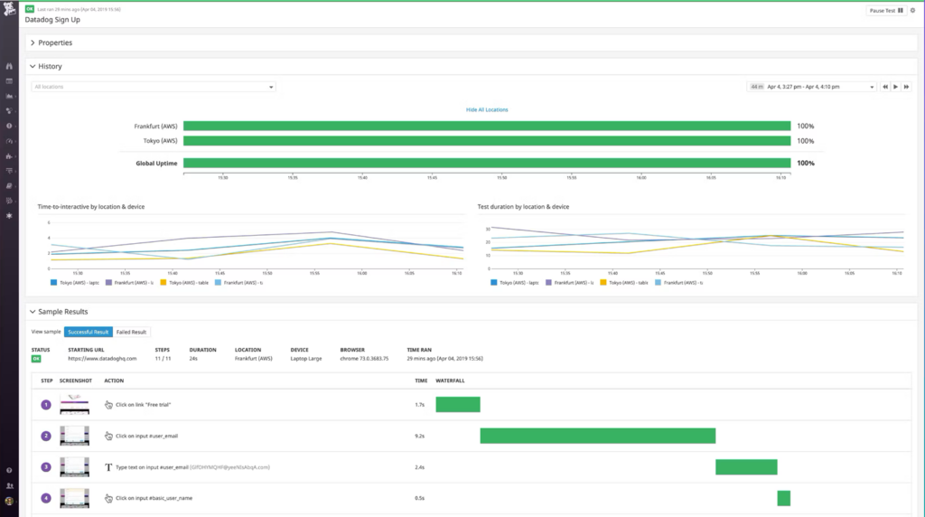 Image affichant la console Datadog