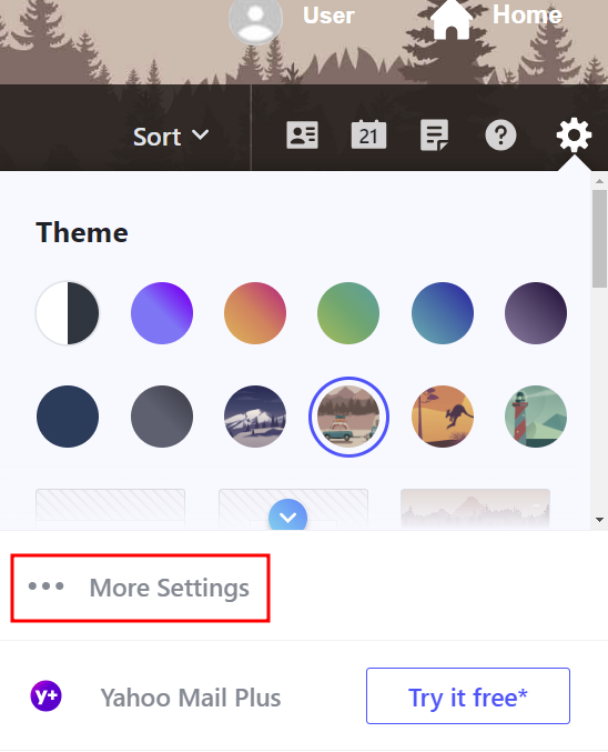 Paramètres Yahoo, en mettant en évidence l'option Plus de paramètres