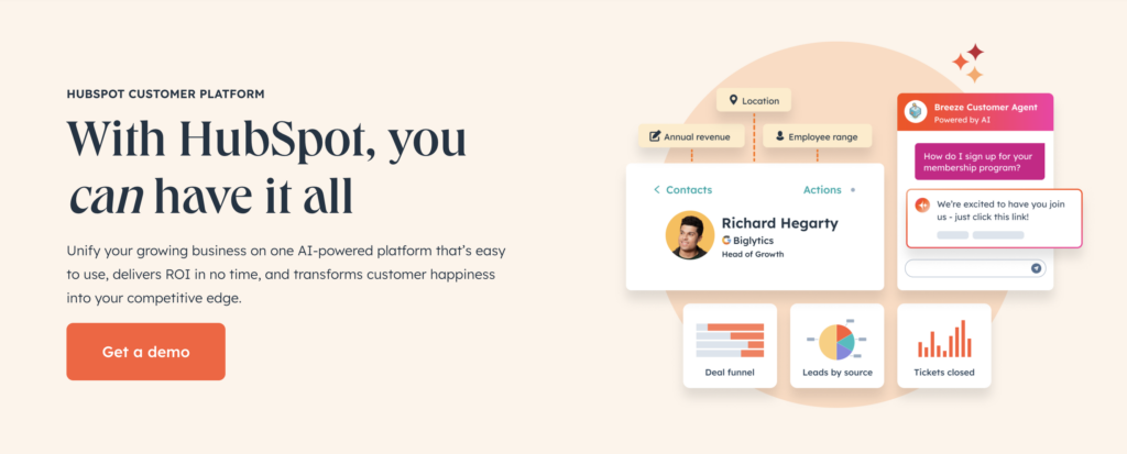 Page d'accueil de HubSpot