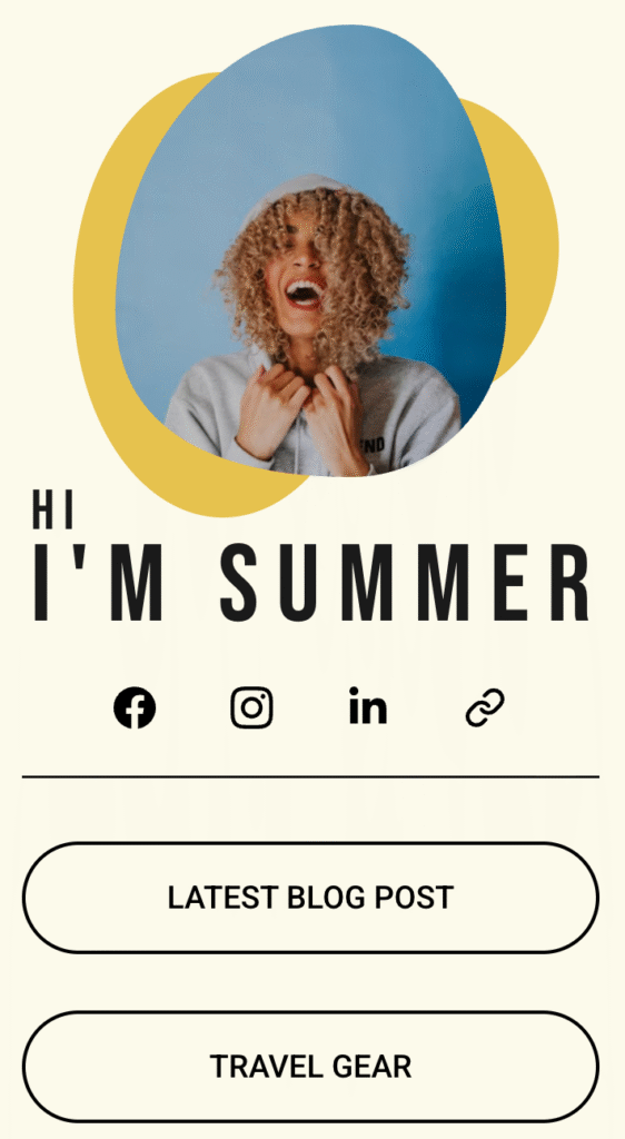 Exemple de page lien en bio pour un créateur de contenu