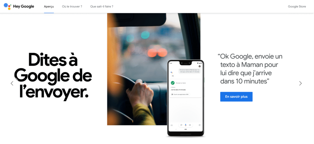 Landing page de l'Assistant Google