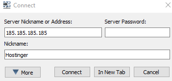 Fenêtre de connexion du client TeamSpeak. 