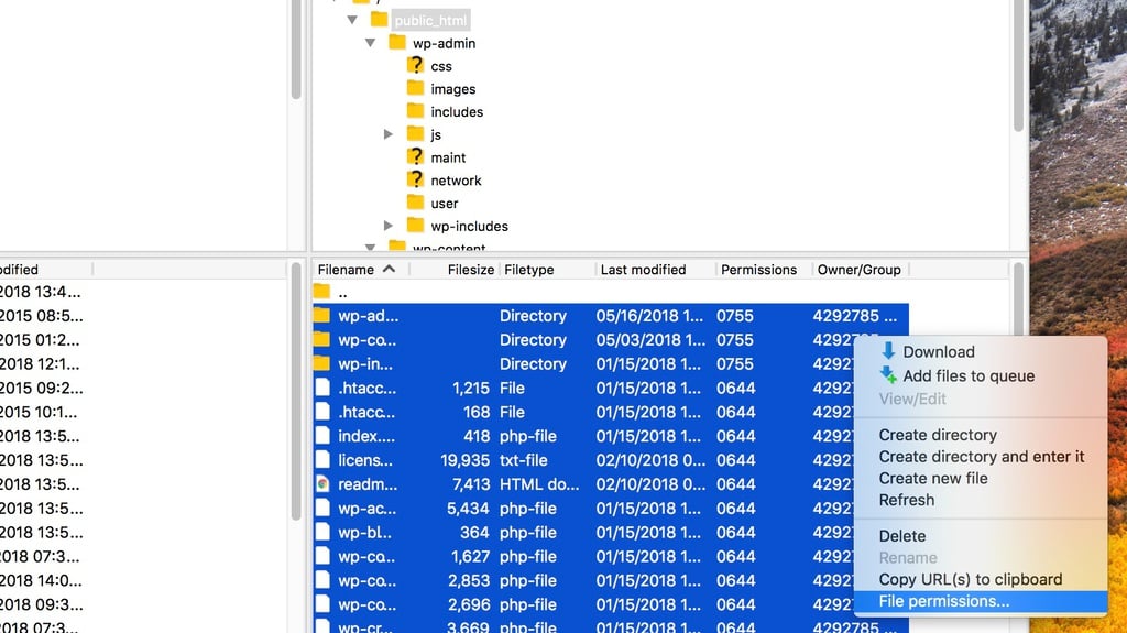 Modifier les permissions des fichiers pour public_html sur FileZilla 