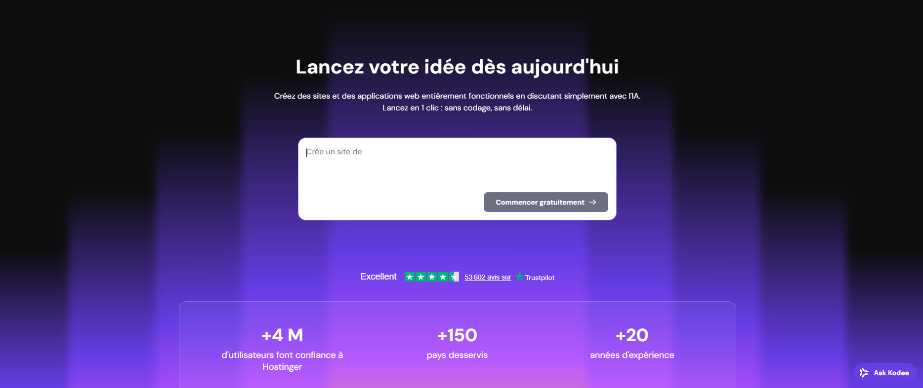 Landing page de Hostinger Horizons