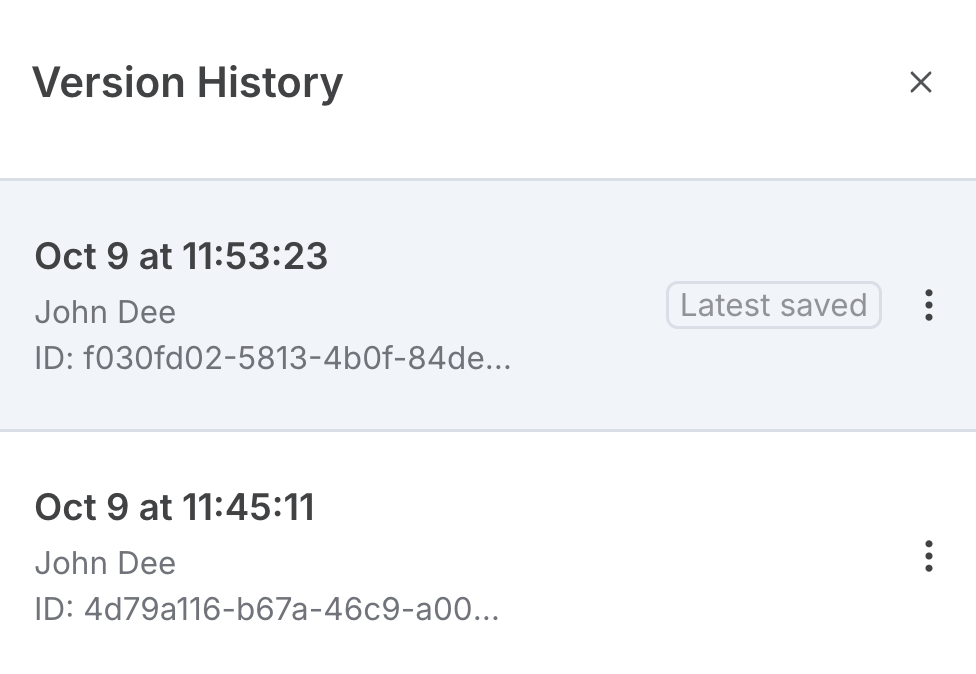 Historique des versions intégré à n8n pour un flux de travail.