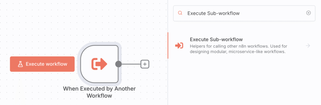 Canvas n8n avec le nœud Exécuter le sous-workflow.