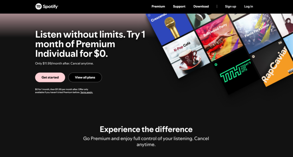Page d'accueil de Spotify