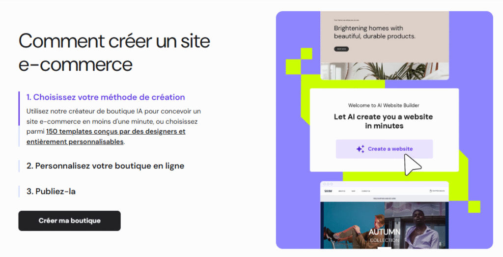 La section comment créer un site e-commerce sur la landing page de Hostinger