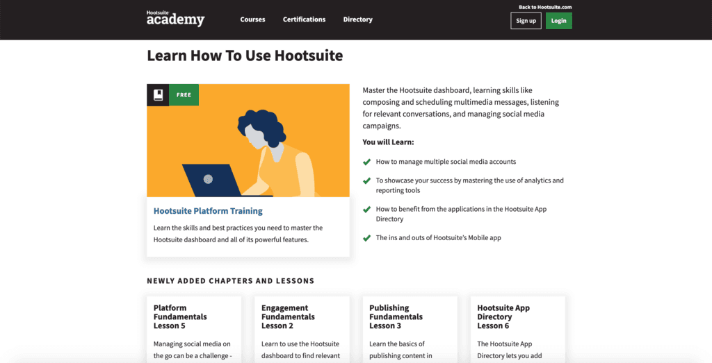 Un exemple de cours de Hootsuite Academy