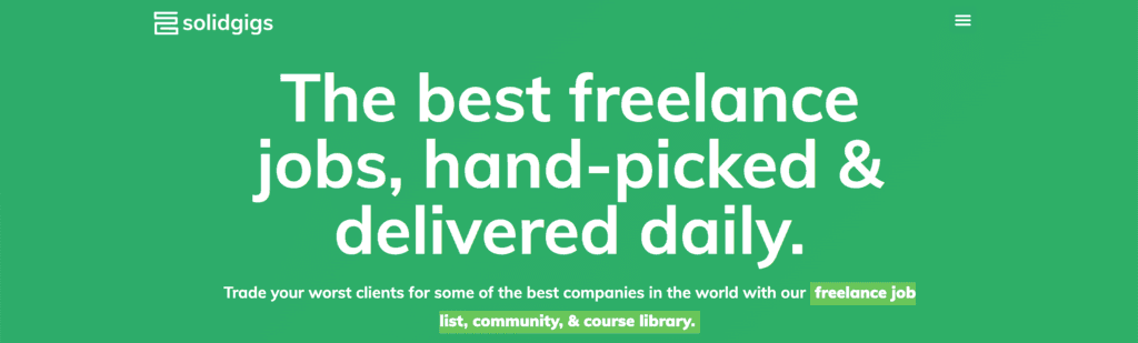 La page d'accueil de SolidGigs