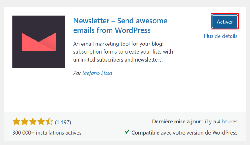 Activer le plugin dans WP