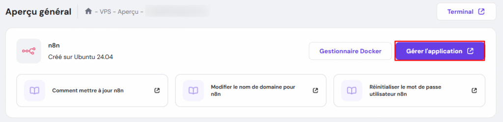 Accès au tableau de bord n8n via hPanel