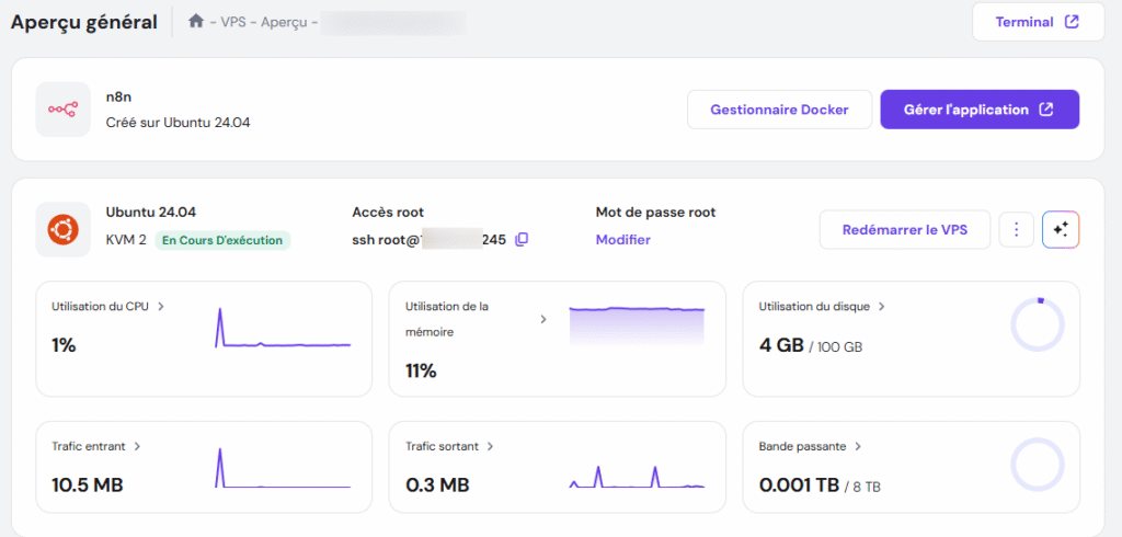 Aper&ccedil;u g&eacute;n&eacute;ral du VPS de hPanel