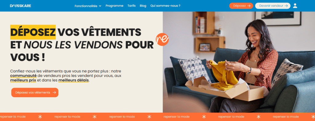 Page de d&eacute;p&ocirc;t de v&ecirc;tements de Dresskare