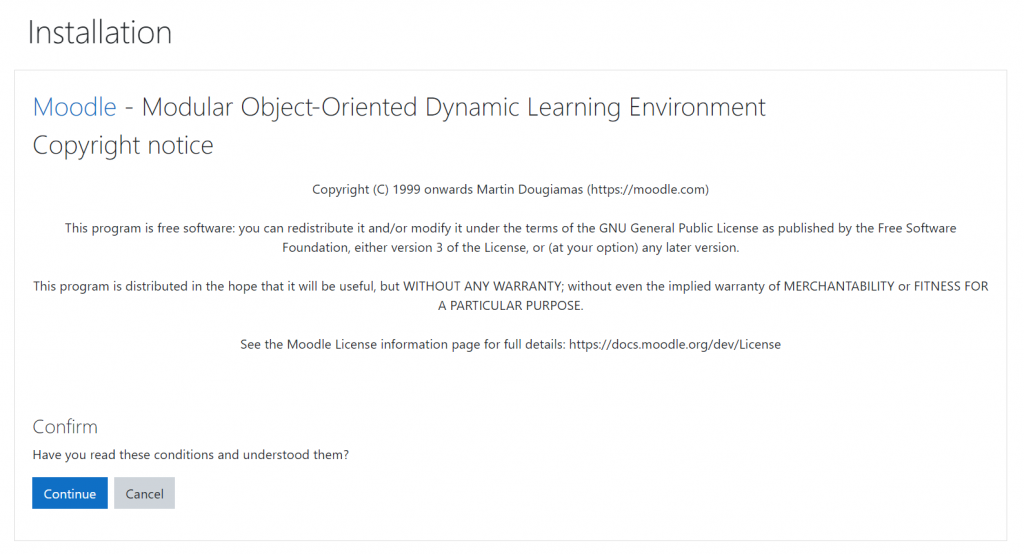 Droits d'auteur pour l'installation de Moodle