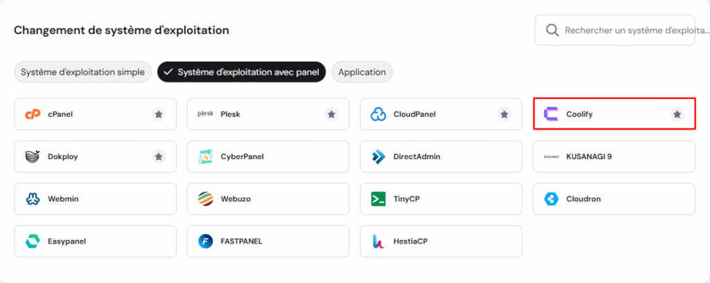 Le modèle Coolify dans le VPS de hPanel
