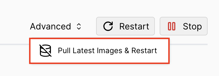 Le bouton « Pull Latest Images & Restart » dans la page de configuration de Coolify
