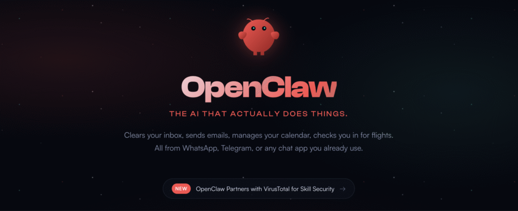 Page d'accueil d'OpenClaw