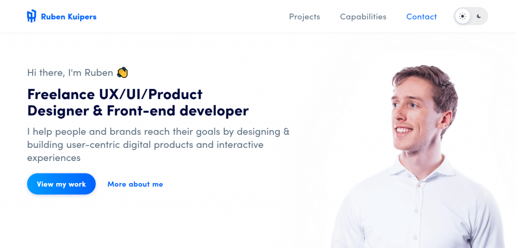 Page d&rsquo;accueil du freelance nomm&eacute; Ruben Kuipers