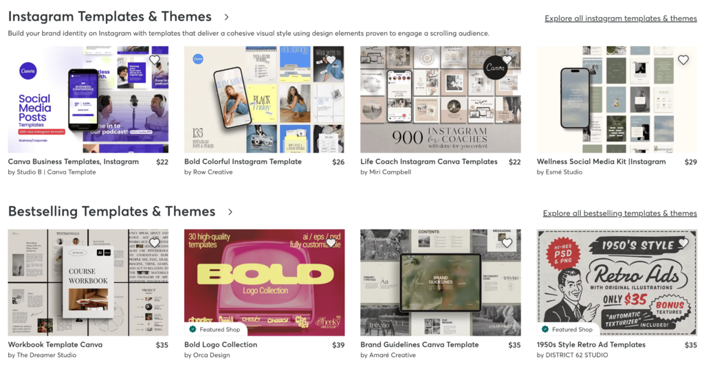 Liste des mod&egrave;les vendus sur Creative Market