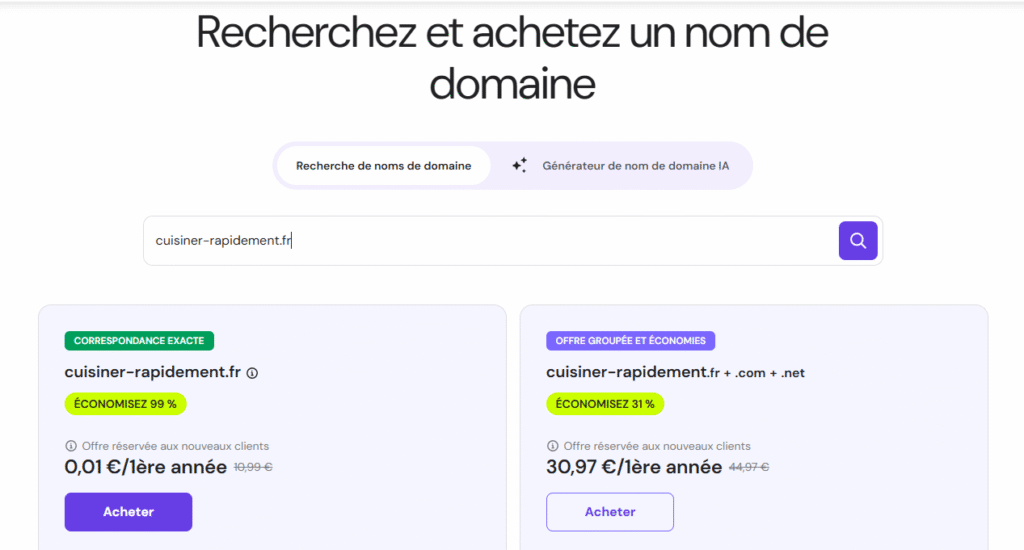 Résultat de la recherche de vérificateur de domaine Hostinger