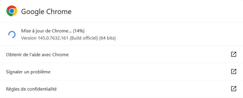 Mise à jour de la version de Google Chrome