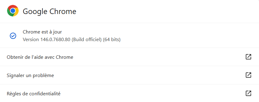La version de Google Chrome.