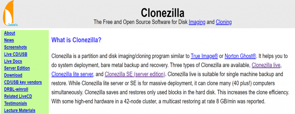 Site web de Clonezilla