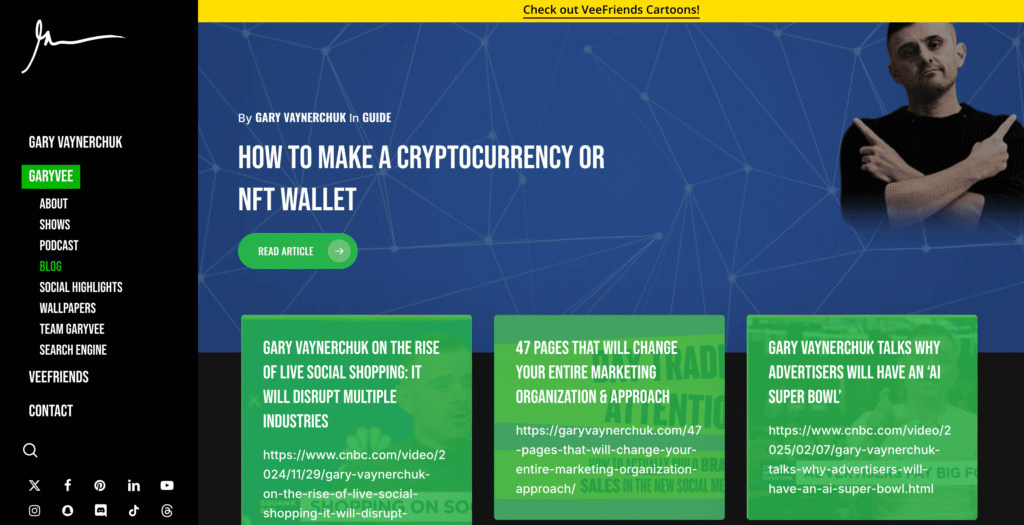 Page du blog de Gary Vaynerchuk