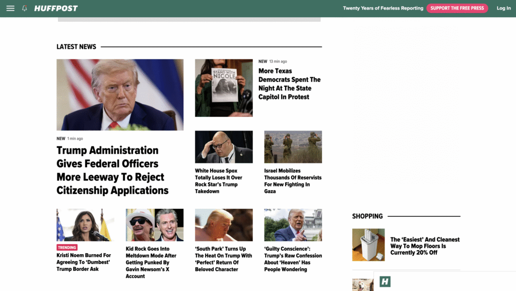 La page d&rsquo;accueil du Huffington Post
