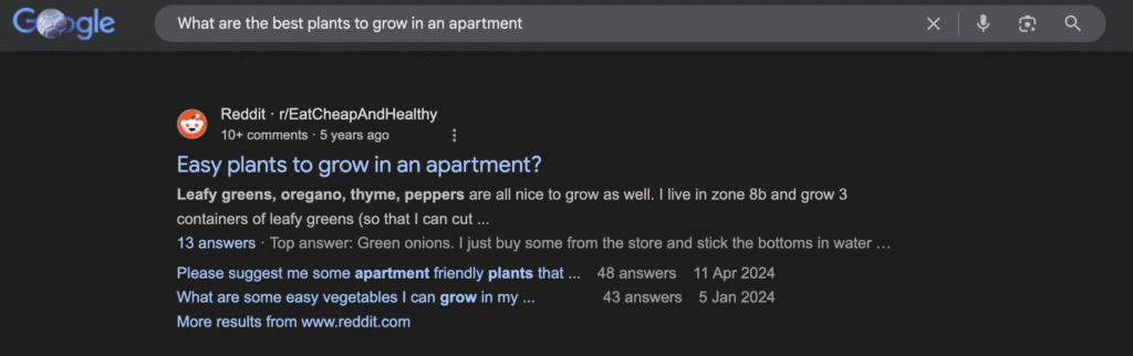 Reddit sur une page de r&eacute;sultats de recherche Google