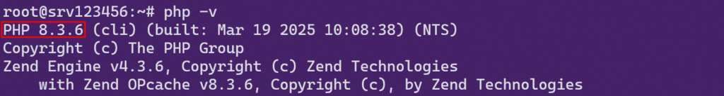 Vérification de la version actuelle de PHP à l’aide d’une commande du terminal.
