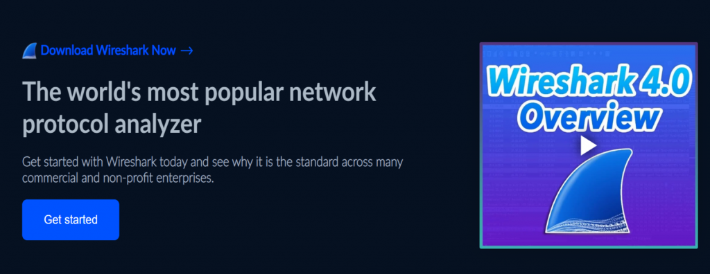 Page d&rsquo;accueil officielle de Wireshark