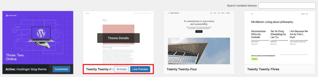 Activez les th&egrave;mes WordPress