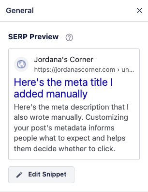 Aper&ccedil;u de la SERP d&rsquo;AIOSEO dans l&rsquo;&eacute;diteur WordPress
