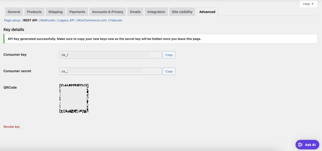 Les clés d’authentification de l’API REST WooCommerce