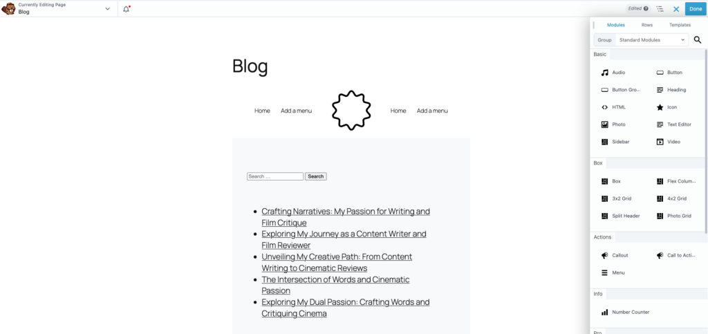 Interface du constructeur de pages Beaver Builder