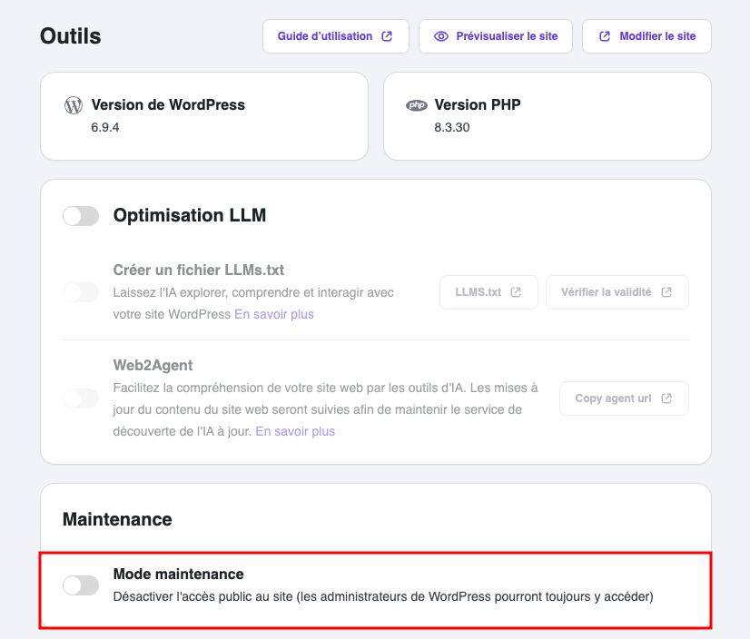 Le mode maintenance de WordPress via le plugin Hostinger Tools