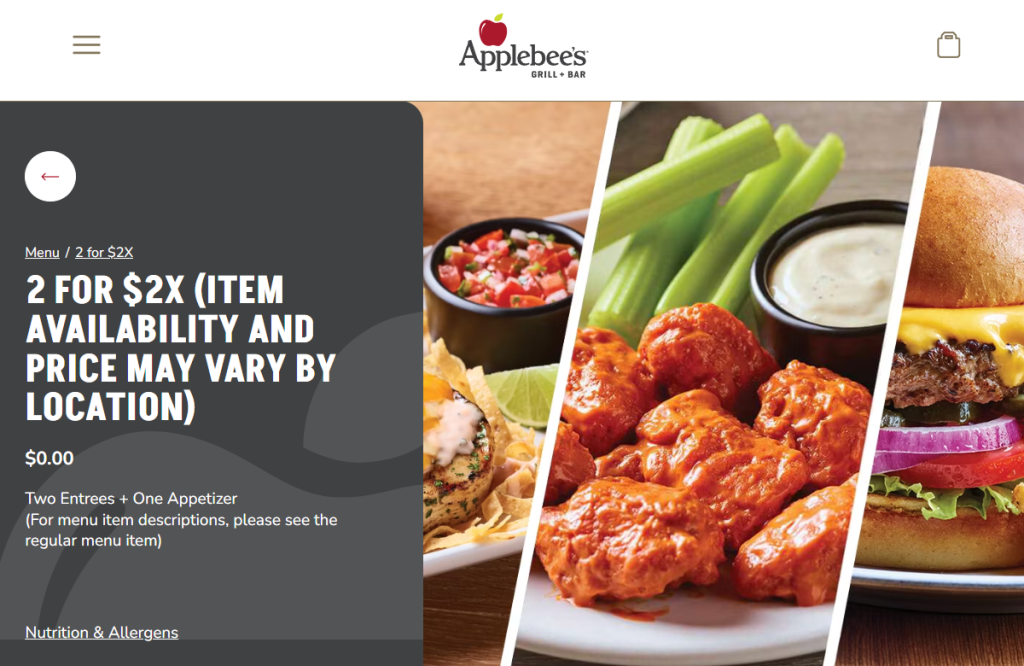 Tarification des offres groupées d’Applebee’s