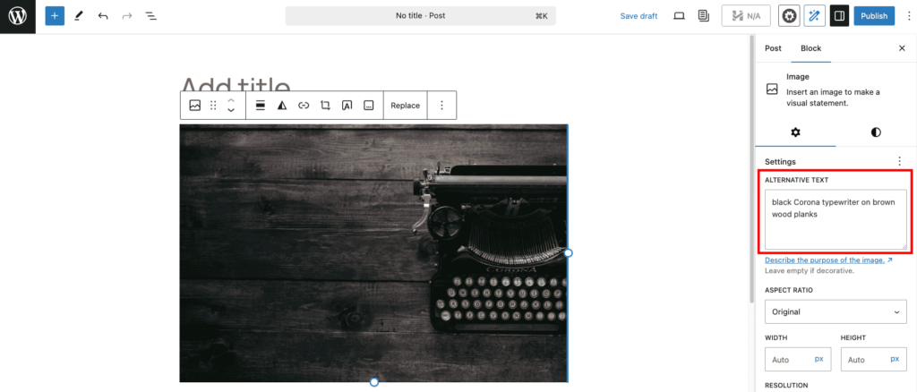 Texte alternatif d&rsquo;image dans l&rsquo;&eacute;diteur WordPress