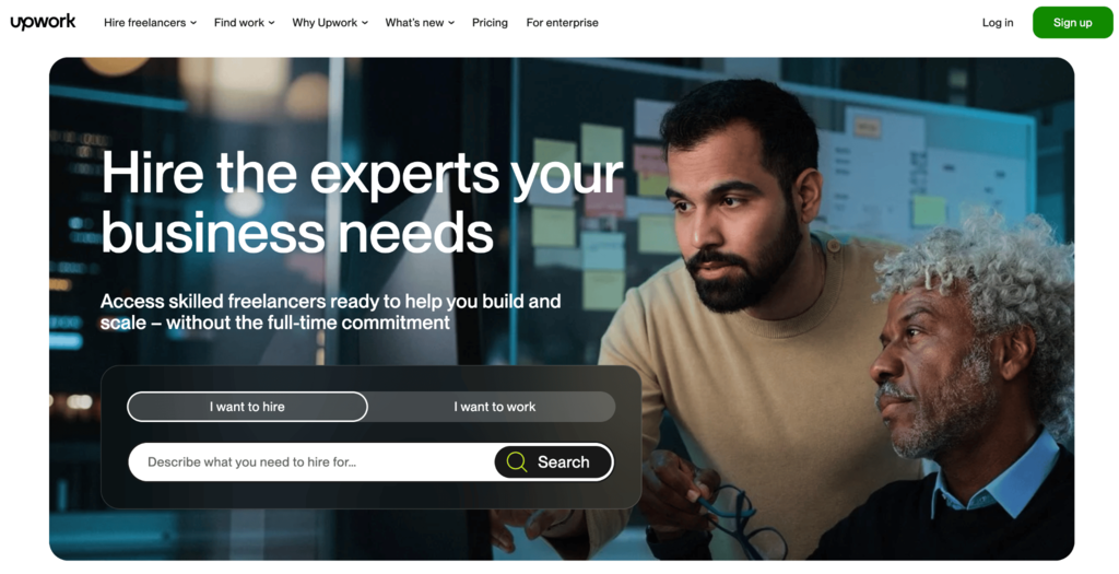 Page d’accueil d’Upwork
