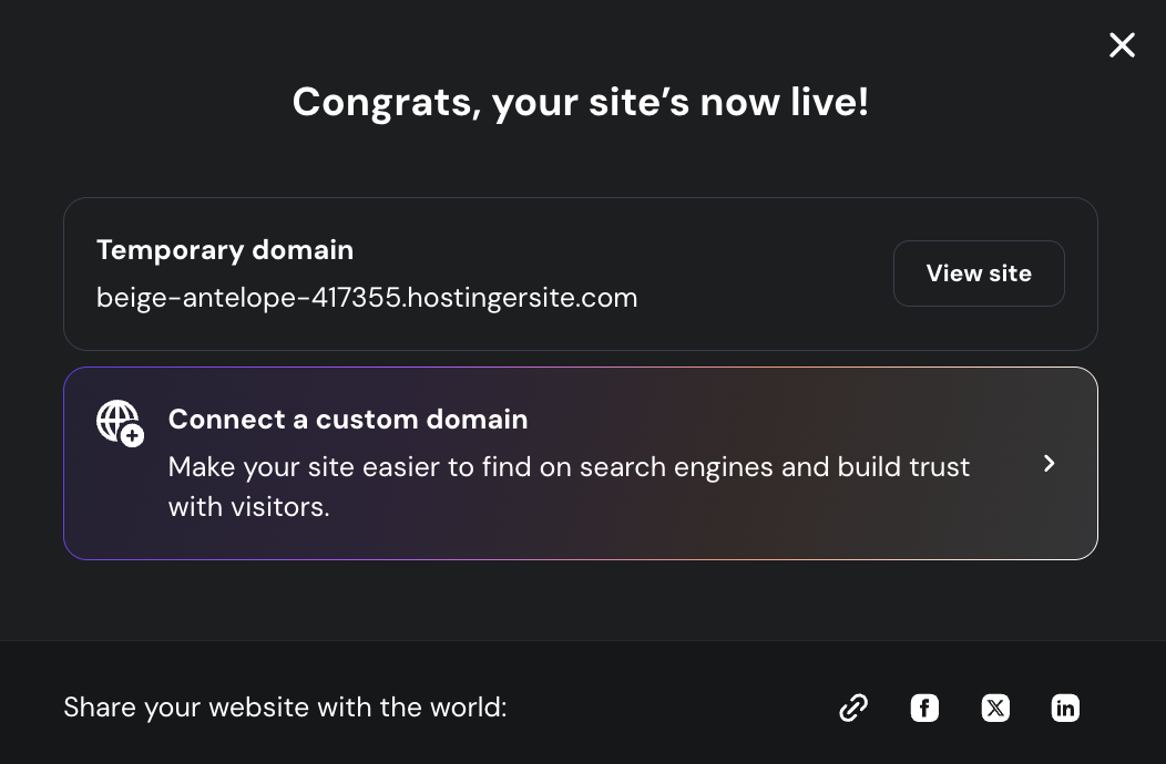 Panneau de d&eacute;ploiement dans Hostinger Horizons