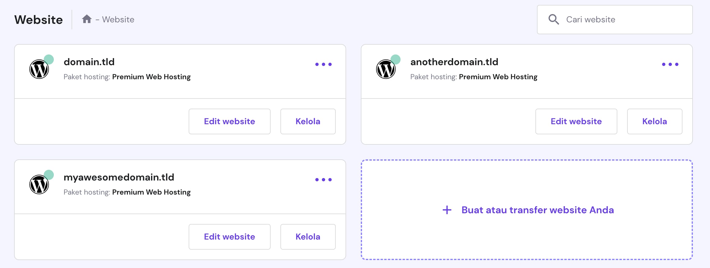 Bagian Situs Web dari hPanel