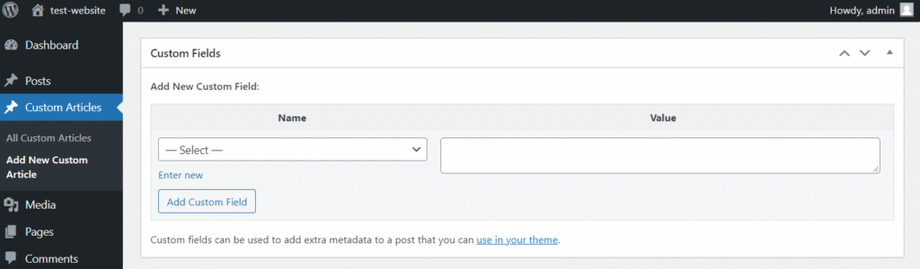 Custom field default WordPress