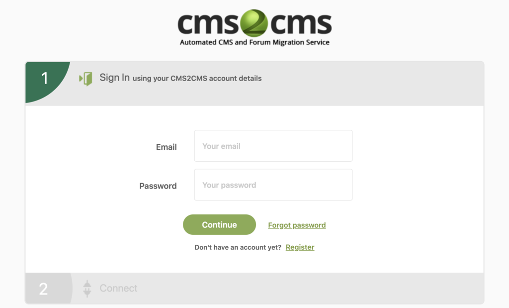Screenshot layar pembuatan akun CMS2CMS