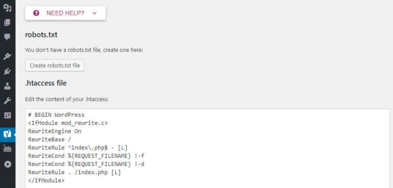 Opsi bantuan Create robots.txt file