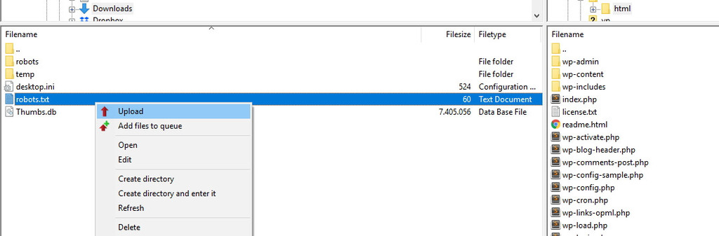 Upload file robots