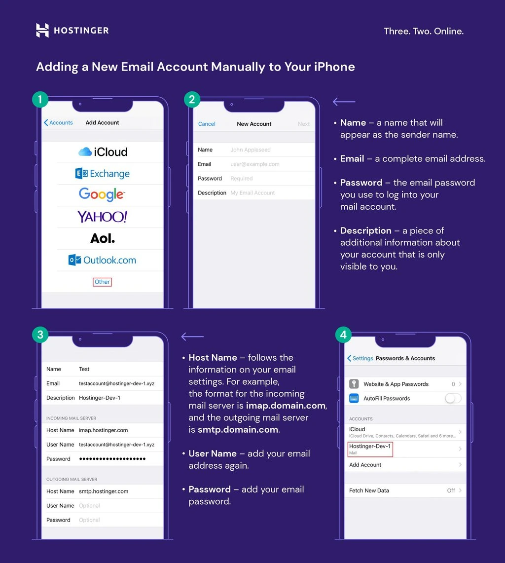 cara menambahkan email domain sendiri di iphone