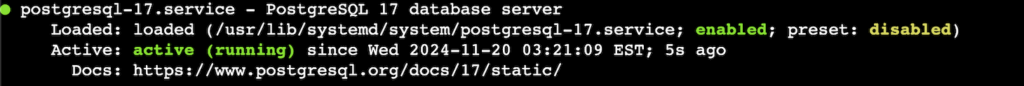Systemctl menunjukkan status layanan postgresql